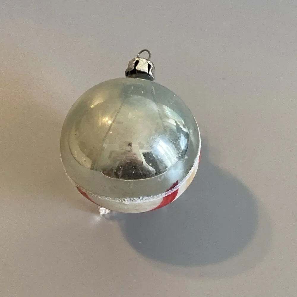 Vintage Hand-Blown Glass Christmas Ornament Striped Side Mica 6” Holiday Tree